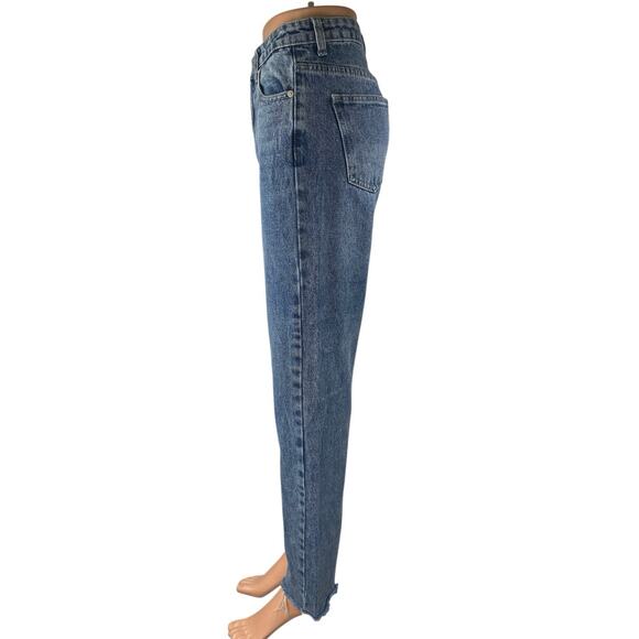 Superdown Women's Blue Frayed Raw Hem High Waisted Straight Denim Jeans Pants 25 - Picture 2 of 5